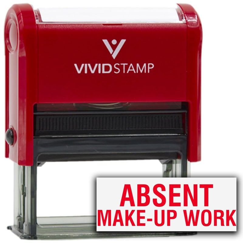 Vivid Stamp Absent Make-up Work Teacher Self Inking Rubber Stamp (Red Ink) - Medium - Image 1